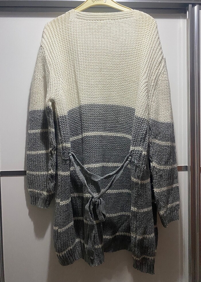 Krem-gri örme hırka/ depresyon hırkası - Görsel 2