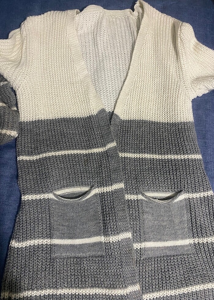 Krem-gri örme hırka/ depresyon hırkası - Görsel 3