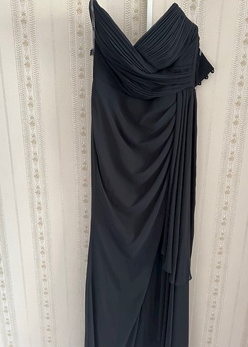 Siyah Drapeli Uzun Abiye Elbise - Görsel 2