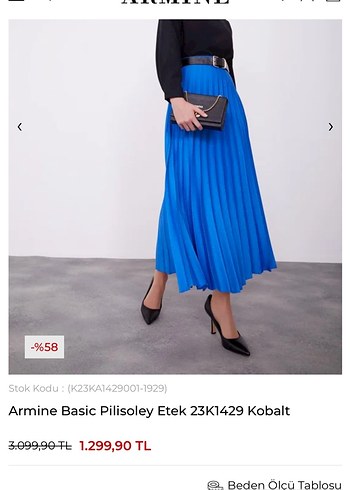 Armine Basic Pilisoley Uzun Kobalt Etek - Görsel 2