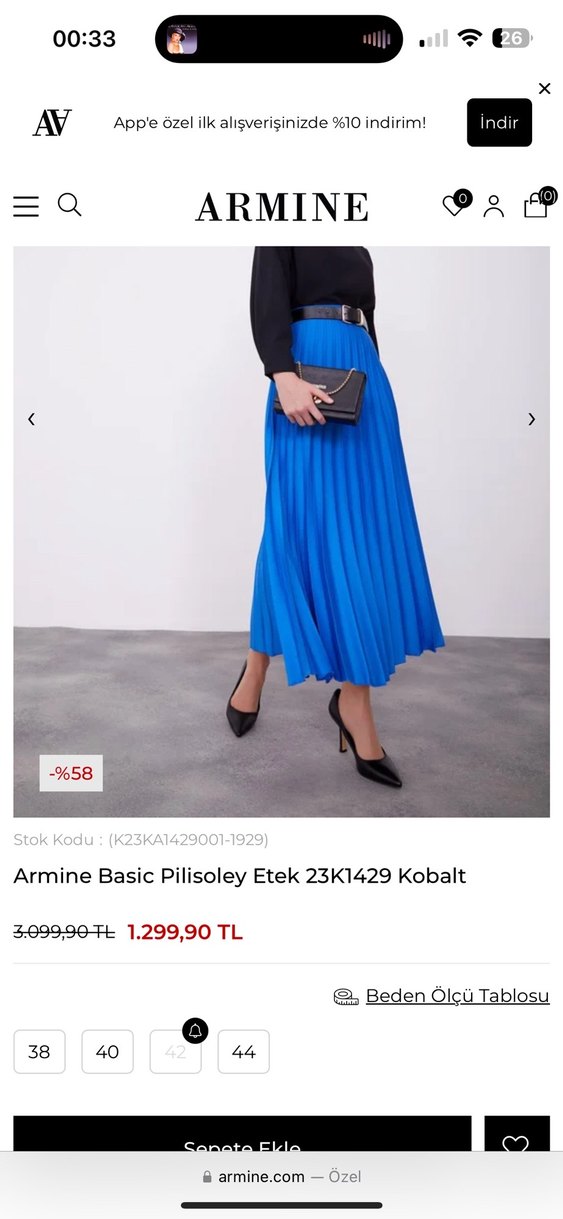 Armine Basic Pilisoley Uzun Kobalt Etek - Görsel 2