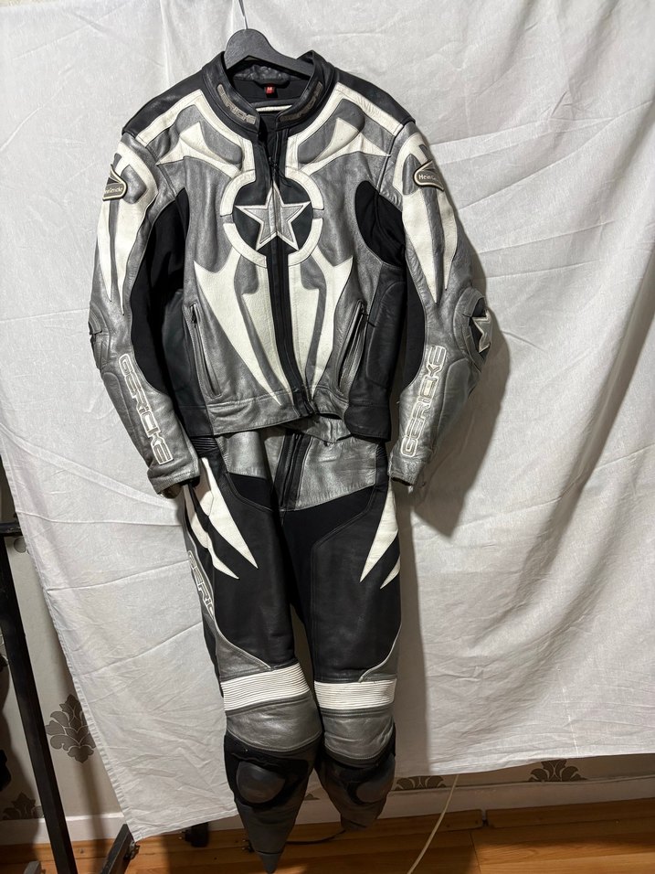 Gri Desenli Deri 2 parça tulum - Görsel 3