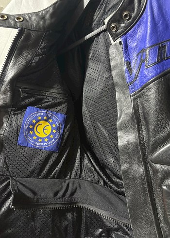 Revit Mavi Siyah hakiki Deri Biker Ceket - Görsel 7