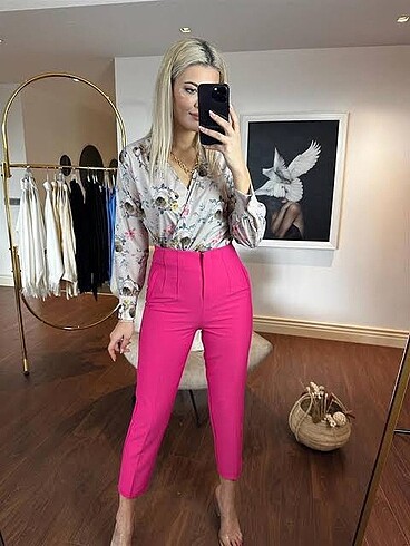 Fuşya pensli Zara model kumaş pantolon