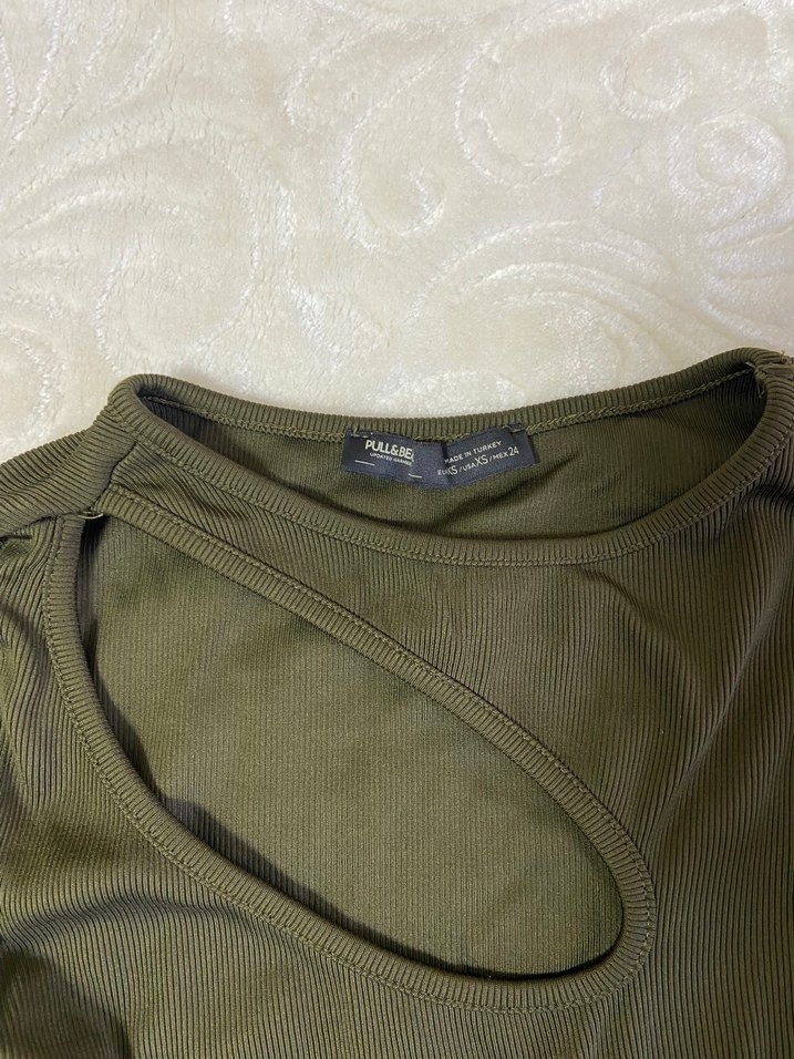 Kadın Haki Uzun Kollu Basic Bluz - Görsel 2