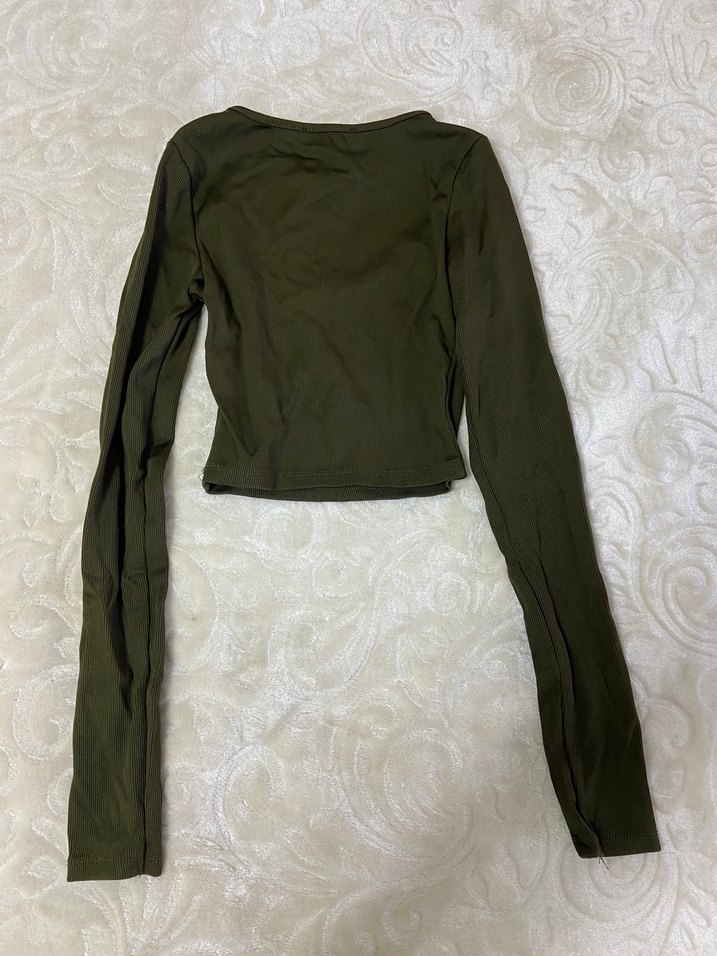 Kadın Haki Uzun Kollu Basic Bluz - Görsel 3