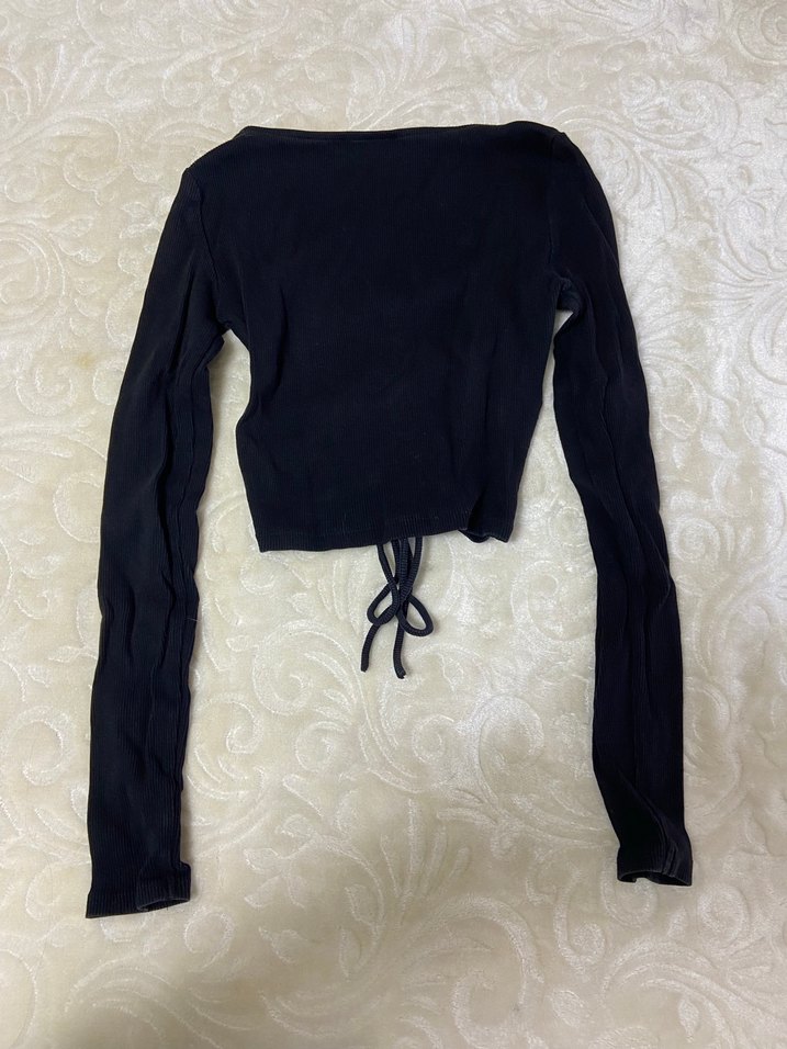 Fitted Siyah Uzun Kollu V Yaka Bluz - Görsel 3