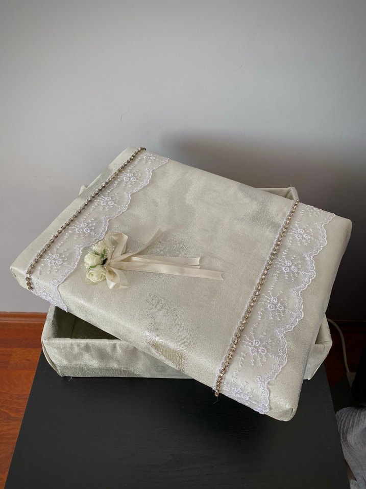 Dantel Detaylı Beyaz Vintage nişan kutusu - Görsel 4