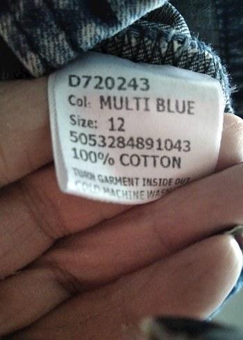 Kadın mavi Batik Desenli Kısa Kollu Denim Elbise - Görsel 3