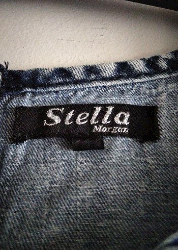 Kadın mavi Batik Desenli Kısa Kollu Denim Elbise - Görsel 2