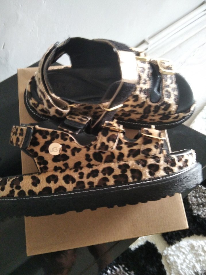 Deri Leopar Desenli Platform Topuklu Kadın Sandalet - Görsel 2