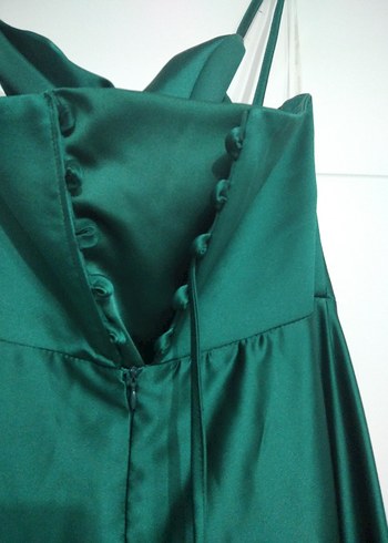 Drapeli Straplez Uzun Yeşil Abiye Elbise - Görsel 7