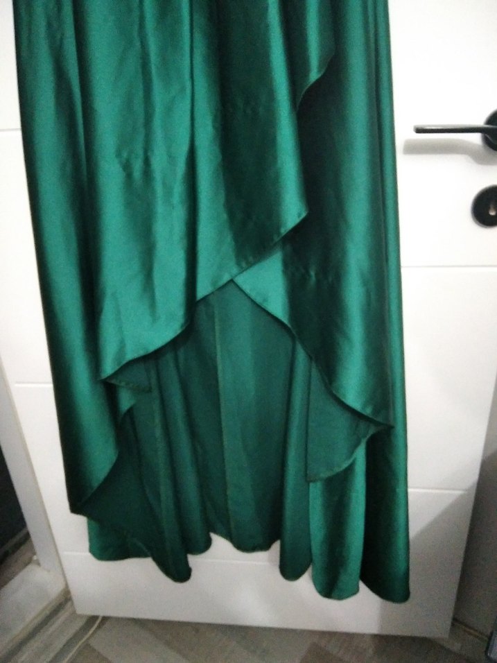 Drapeli Straplez Uzun Yeşil Abiye Elbise - Görsel 3