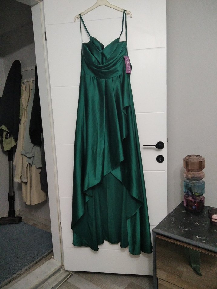 Drapeli Straplez Uzun Yeşil Abiye Elbise - Görsel 2