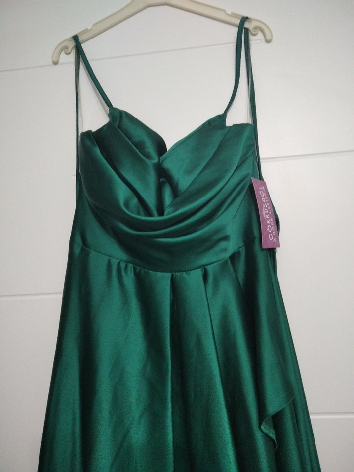 Drapeli Straplez Uzun Yeşil Abiye Elbise - Görsel 5