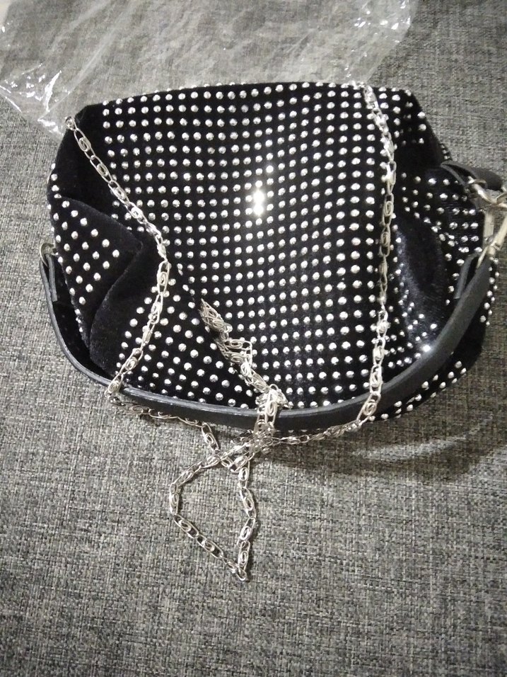 Siyah Pul Detaylı Puantiyeli Kadın Çanta - Görsel 3