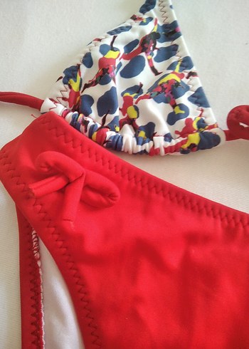Çiçek Desenli Kırmızı Mini Bikini - Görsel 4
