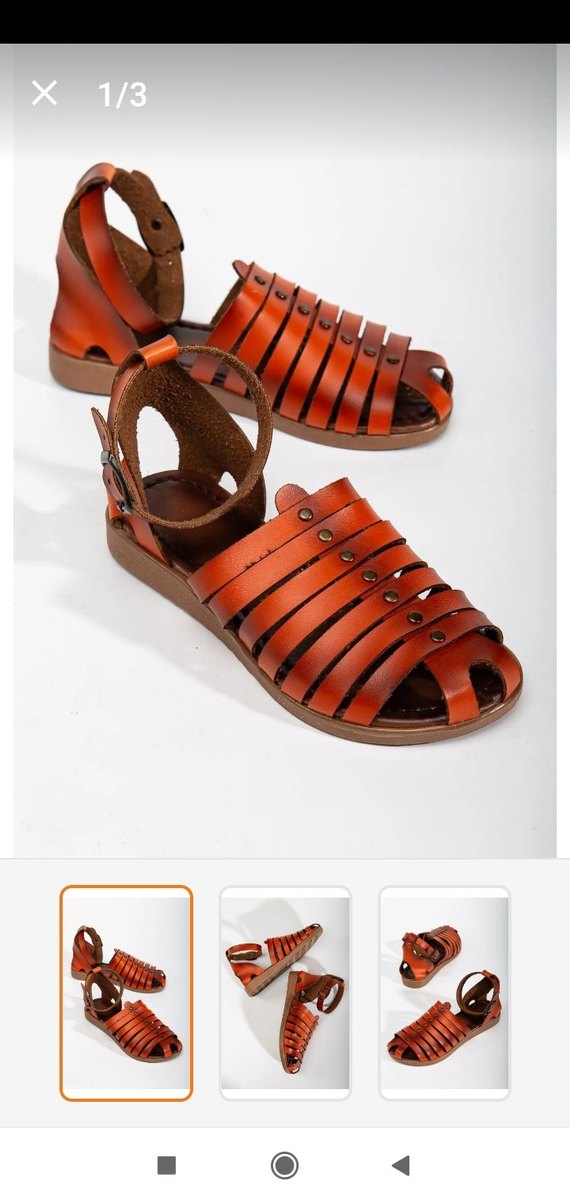 Tokalı Kahverengi Deri Kadın Sandalet - Görsel 2