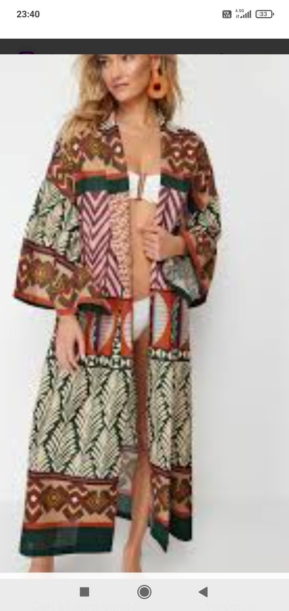 Bohem Çok Renkli Uzun Kimono - Görsel 2