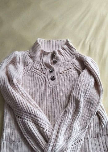 Düğmeli Bej Yarım Balıkçı Kadın Kazak - Görsel 2