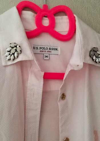 üs polo Düğmeli Pembe Pamuklu Kadın Gömlek - Görsel 2