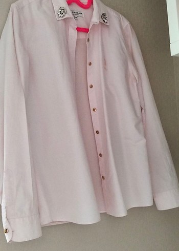 üs polo Düğmeli Pembe Pamuklu Kadın Gömlek - Görsel 3