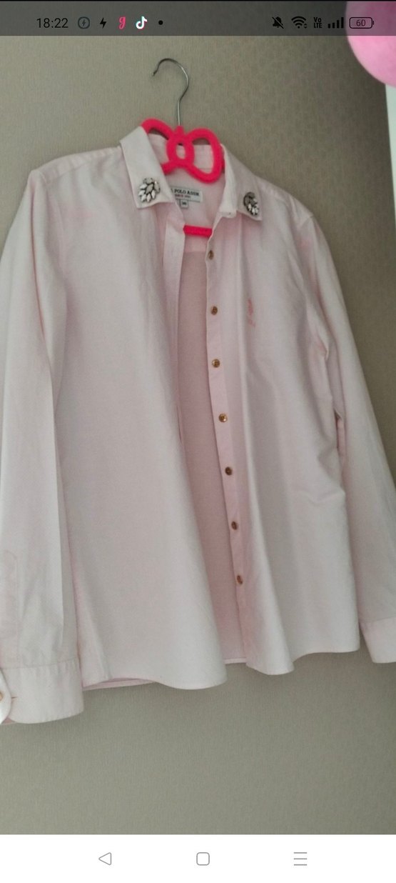 üs polo Düğmeli Pembe Pamuklu Kadın Gömlek - Görsel 5