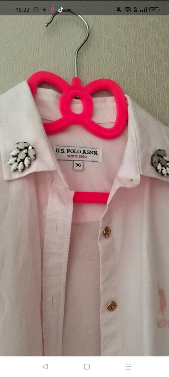 üs polo Düğmeli Pembe Pamuklu Kadın Gömlek - Görsel 2