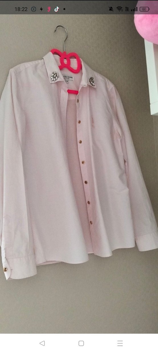 üs polo Düğmeli Pembe Pamuklu Kadın Gömlek - Görsel 3