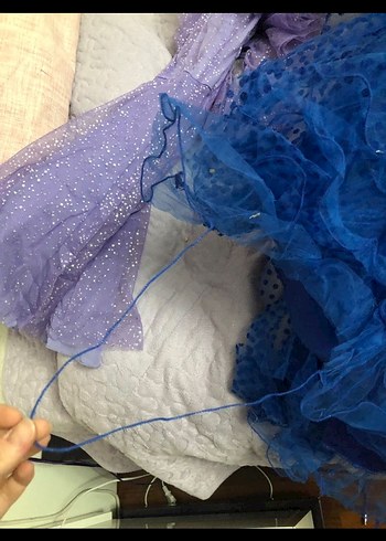 Uzun Kollu Straplez Mavi Fırfırlı Renk marka Abiye Elbise - Görsel 7