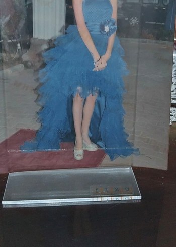 Uzun Kollu Straplez Mavi Fırfırlı Renk marka Abiye Elbise - Görsel 5