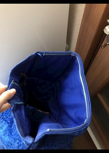 Uzun Kollu Straplez Mavi Fırfırlı Renk marka Abiye Elbise - Görsel 3