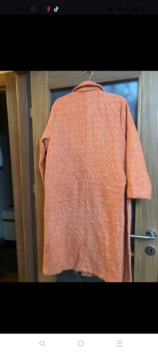 Düğmeli Uzun turuncu Kadın Kaban - Görsel 2