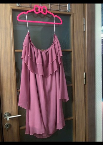 Pembe Straplez Uzun Volanlı Bohem Elbise - Görsel 2