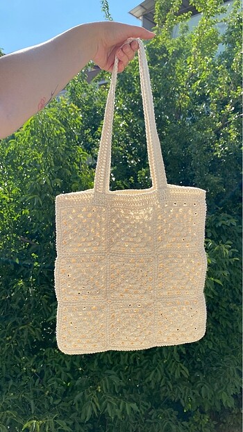 Tasarımcı Örgü Krem Motif Kol Çantası