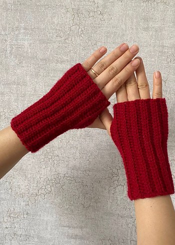 Kırmızı Örgü Parmaksız Kadın Eldiveni - Görsel 4