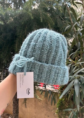 Moher su yeşili Örgü Kadın Bere - Görsel 2