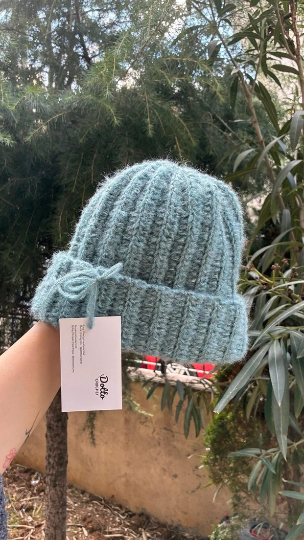 Moher su yeşili Örgü Kadın Bere - Görsel 2