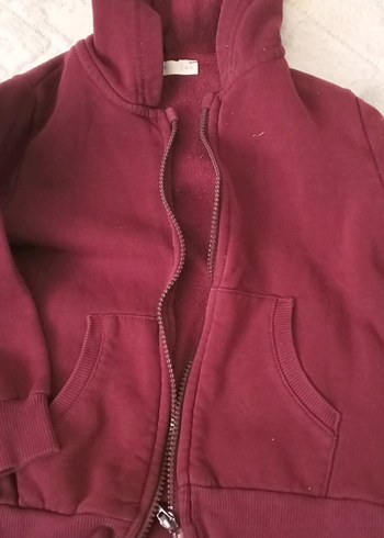 Bordo Fermuarlı erkek Sweatshirt Kapüşonlu - Görsel 2