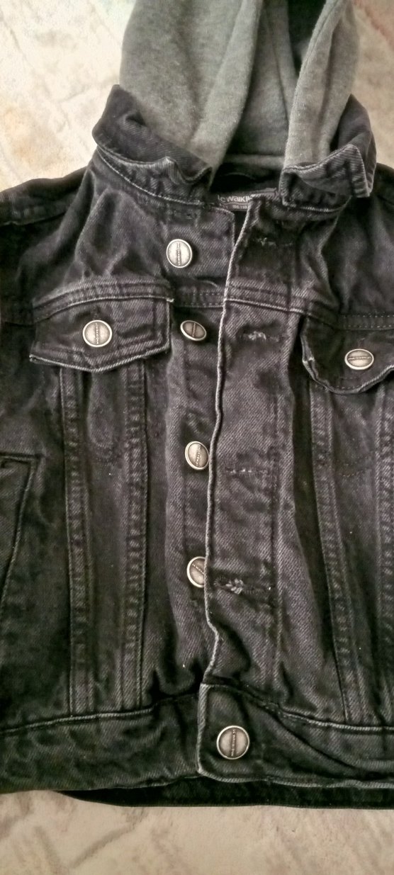 Gri Kapüşonlu Erkek Çocuk Kot Ceket - Görsel 4