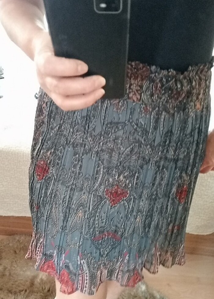 Beli lastikli desenli etek - Görsel 4