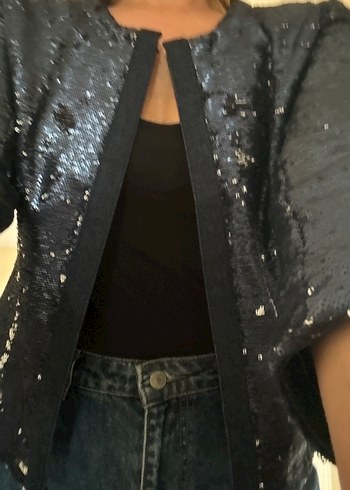 Parlak Gri Kısa Kollu Denim Ceket - Görsel 2