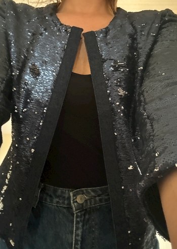 Parlak Gri Kısa Kollu Denim Ceket - Görsel 3