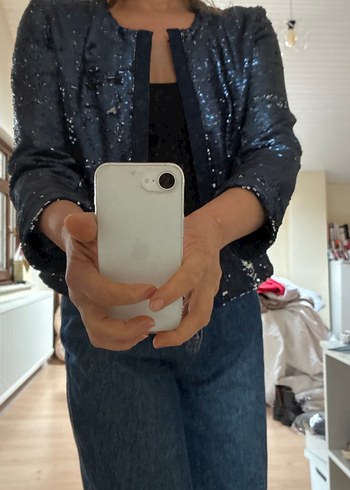 Parlak Gri Kısa Kollu Denim Ceket - Görsel 4