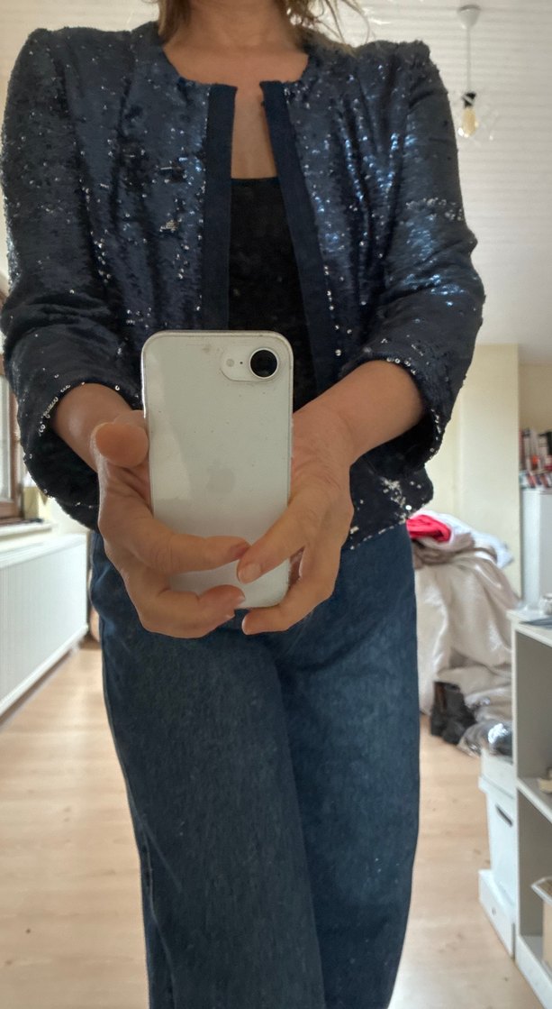 Parlak Gri Kısa Kollu Denim Ceket - Görsel 5