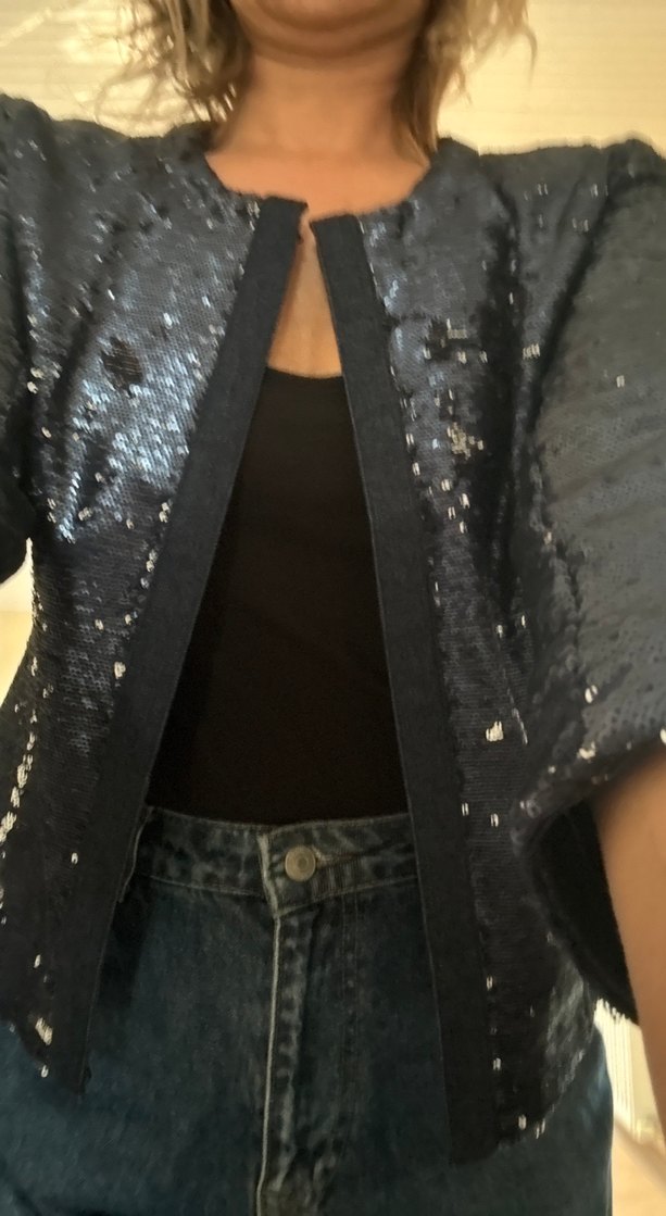 Parlak Gri Kısa Kollu Denim Ceket - Görsel 2