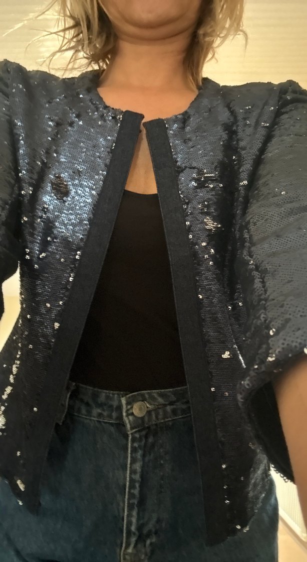 Parlak Gri Kısa Kollu Denim Ceket - Görsel 3