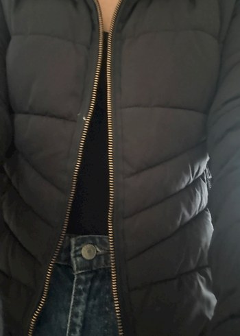 Siyah Kadın Kışlık Fermuarlı Mont - Görsel 3