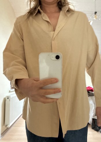 Bej Kadın Keten Gömlek - Görsel 3