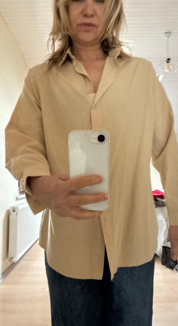 Bej Kadın Keten Gömlek - Görsel 3